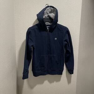 Champion Authentic Boys Navy Blue Hoodie Sweatshirt Zipped up Size: M